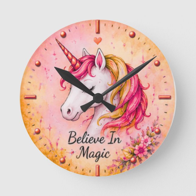 Horloge murale licorne Croyez à la magie (Recto)