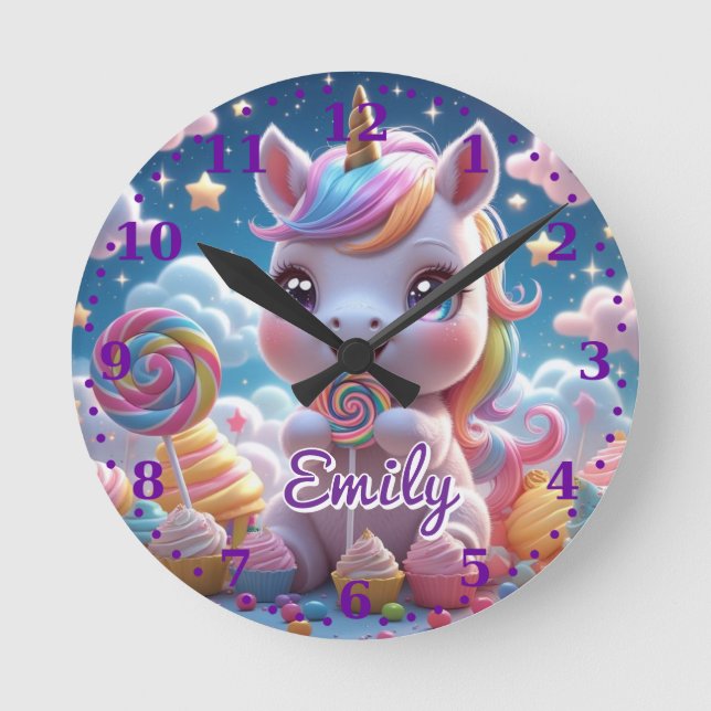 Horloge murale Lollipop Unicorn - Nom modifiable (Recto)