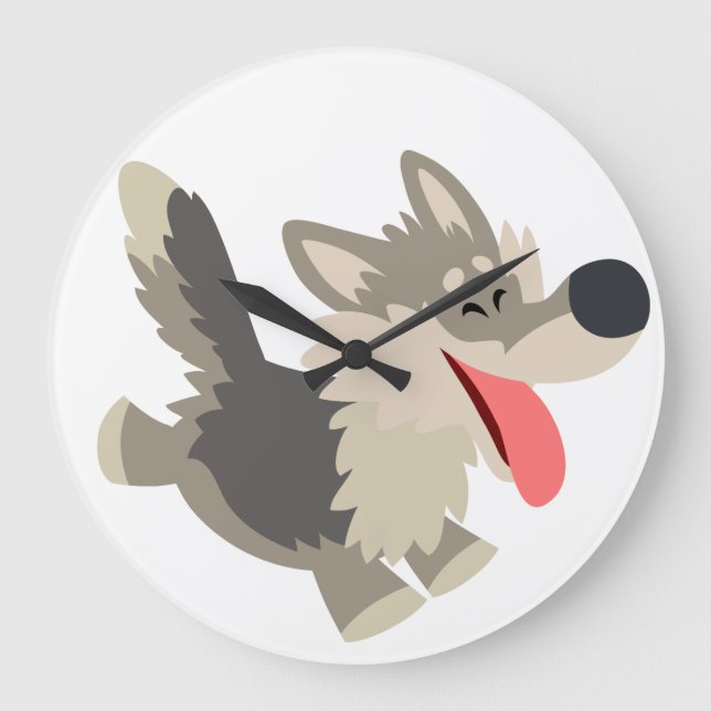 Horloge murale loup de dessin animé mignon et joue (Recto)