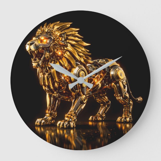 Horloge murale majestueuse en lion doré Steampunk (Recto)