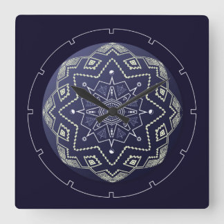 Horloge murale Mandala de la sphère bleue et blanc