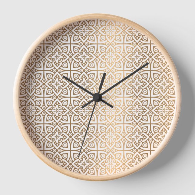 Horloge murale Mandala Elegant Blanc et Or (Recto)