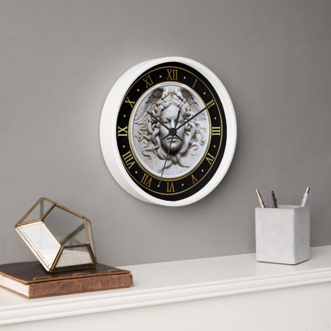 Horloge murale Méduse Gorgone déesse grecque blanc (Bureau)