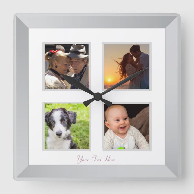 Horloge murale moderne en argent avec cadre photo (Recto)