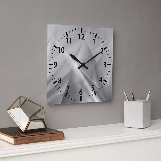 Horloge murale moderne en argent rayonnant (Bureau)