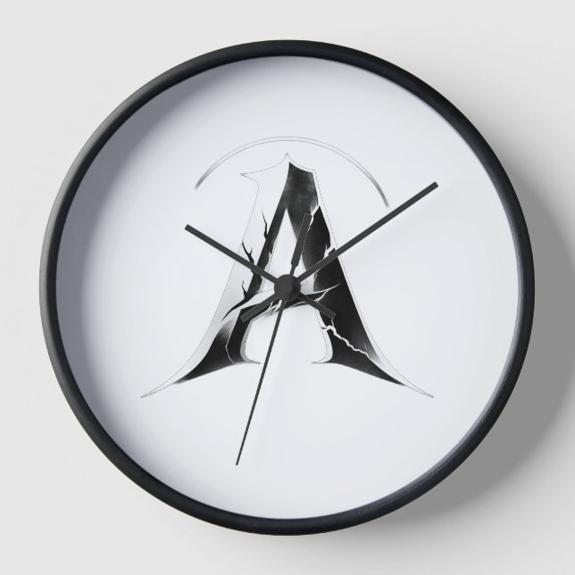 Horloge murale moderne noir et blanc Lettre A abst (Recto)