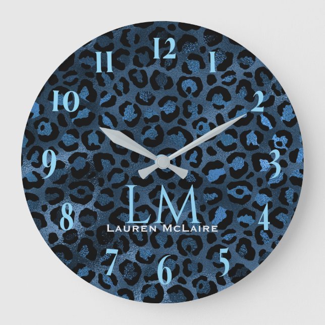Horloge murale moderne personnalisée Léopard bleu (Recto)