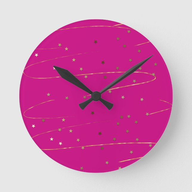 Horloge murale moderne rose et paillettes dorées (Recto)