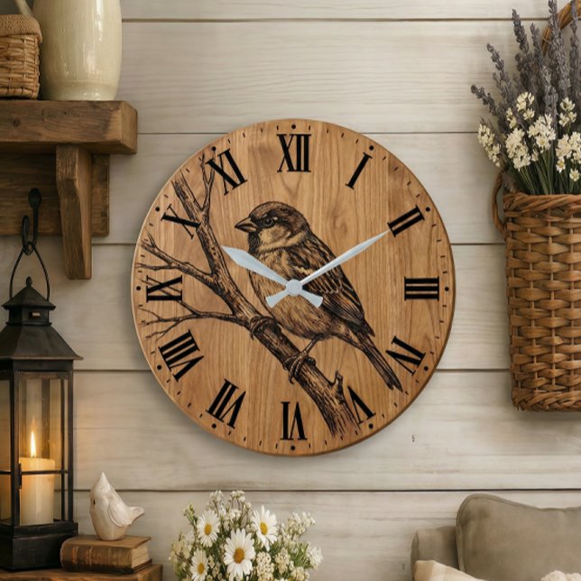 Horloge murale Moineau rustique sur branche (Créateur téléchargé)