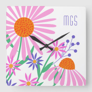 Horloge murale monogramme personnalisée Cute Daisi