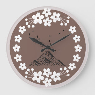 Horloge Murale Montagne Florale Maison Élégante