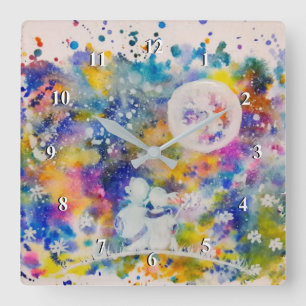 Horloge murale Moon Dreams - Peinture aquarelle