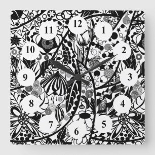 Horloge murale Motif aux fleurs noires et blanches