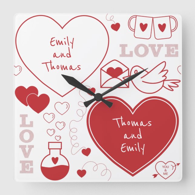 Horloge murale Motif Valentine - Rouge sur blanc (Recto)