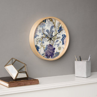 Horloge murale motif W.Morris bleu