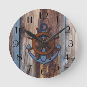 Horloge murale nautique en bois rustique avec ancr
