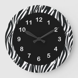 Horloge murale noir blanc rayure zèbre 2 rond
