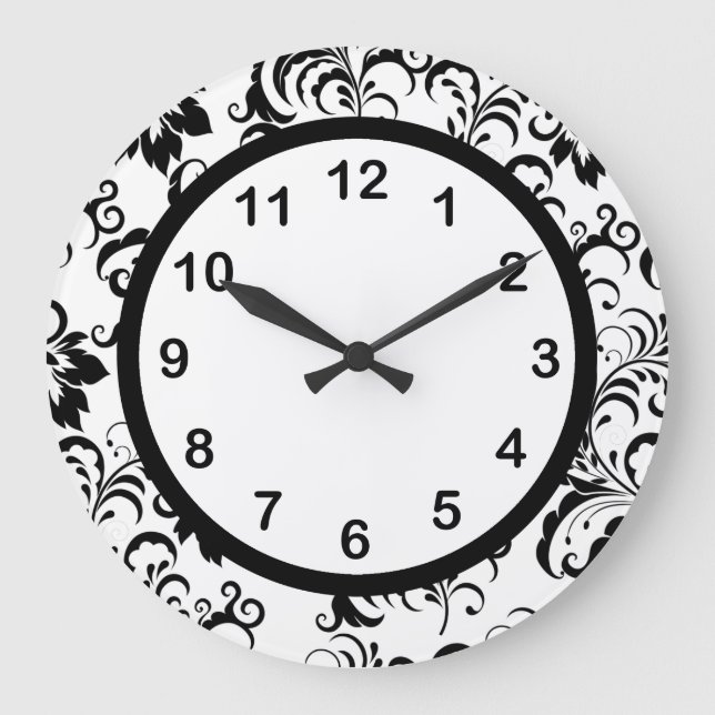 Horloge murale Noir blanc Trim Damask Floral (3) (Recto)