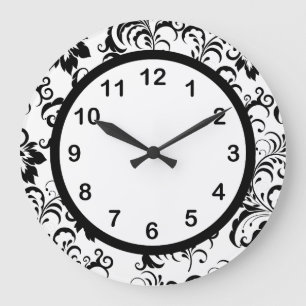 Horloge murale noir et blanc garniture damassée fl