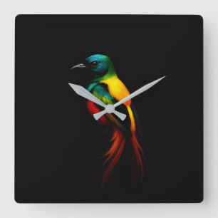 Horloge murale noire 4 Luxe avec oiseau tropical a