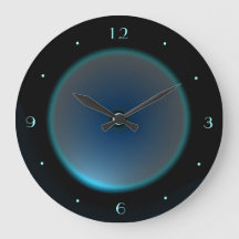 Horloge murale noire avec visage bleu/aqua