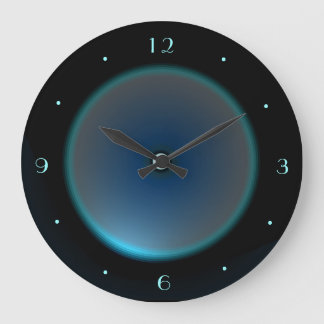 Horloge murale noire avec visage bleu/aqua