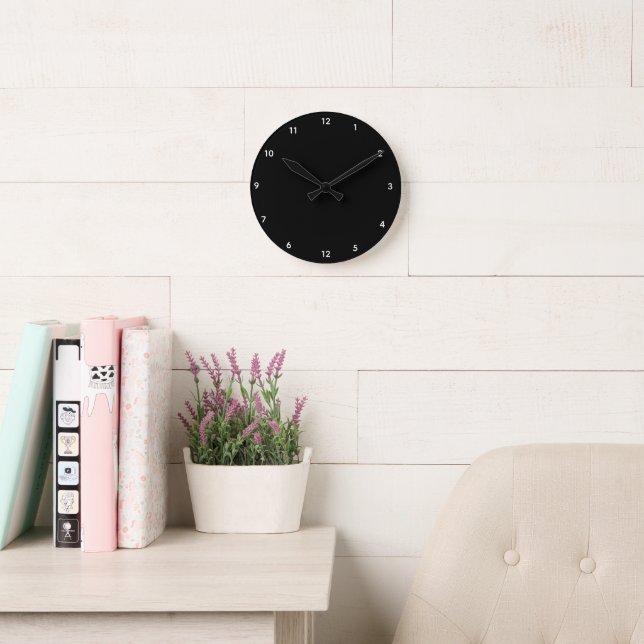 Horloge murale obsidienne noire ronde classique (Salle de lecture)