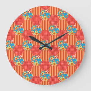Horloge murale, Orange Floral et Polkas