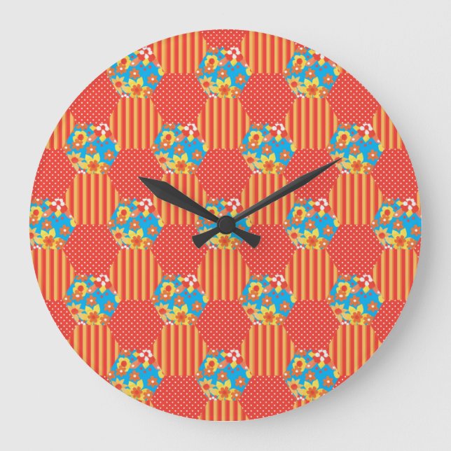 Horloge murale, Orange Floral et Polkas (Recto)