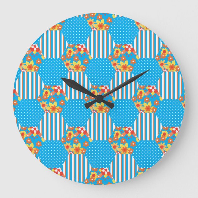 Horloge murale, Orange Floral et Polkas (Recto)