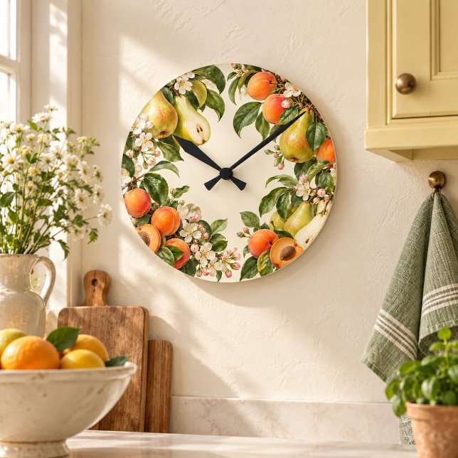 Horloge murale Orchard Circle (8 inch acrylic wall clock with black hands. Flat printed design. Styled scene; props not included.)