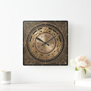 Horloge murale ornée de marbre noir et d'or de lux