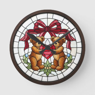 Horloge murale ours en faux vitrail