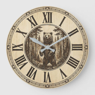 Horloge murale ours grizzly rustique Style bois