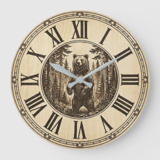 Horloge murale ours grizzly rustique | Style bois