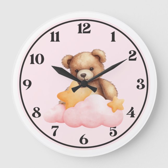 Horloge murale Ourson Mignon pour chambre d'enfant (Recto)