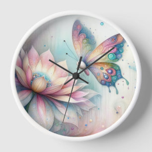 Horloge murale Papillon Pastel