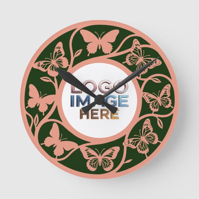 Horloge murale papillon vert forêt personnalisée (Recto)