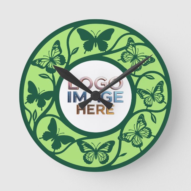 Horloge murale papillon vert sauge personnalisée (Recto)