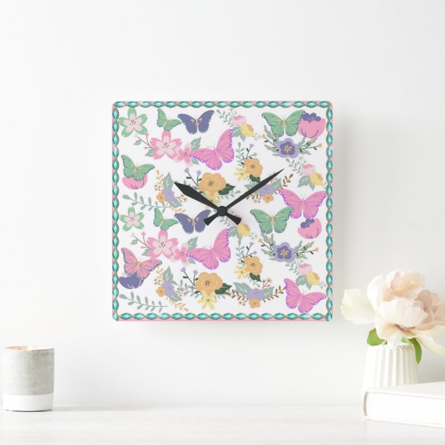 Horloge murale Papillons Pastel (Maison)