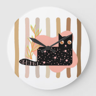 Horloge murale pastel Chat noir charmant
