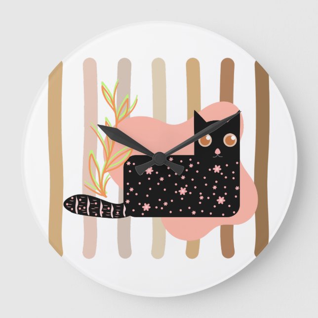 Horloge murale pastel Chat noir charmant (Recto)