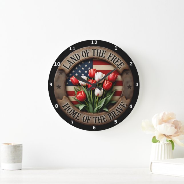 Horloge murale patriotique avec Fleurs tulipes (Maison)