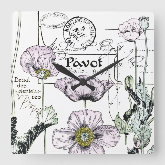 Horloge murale Pavot Poppy Art Nouveau (Recto)