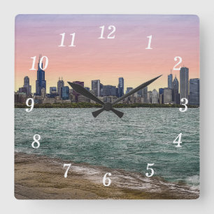Horloge murale peinte de Chicago Skyline