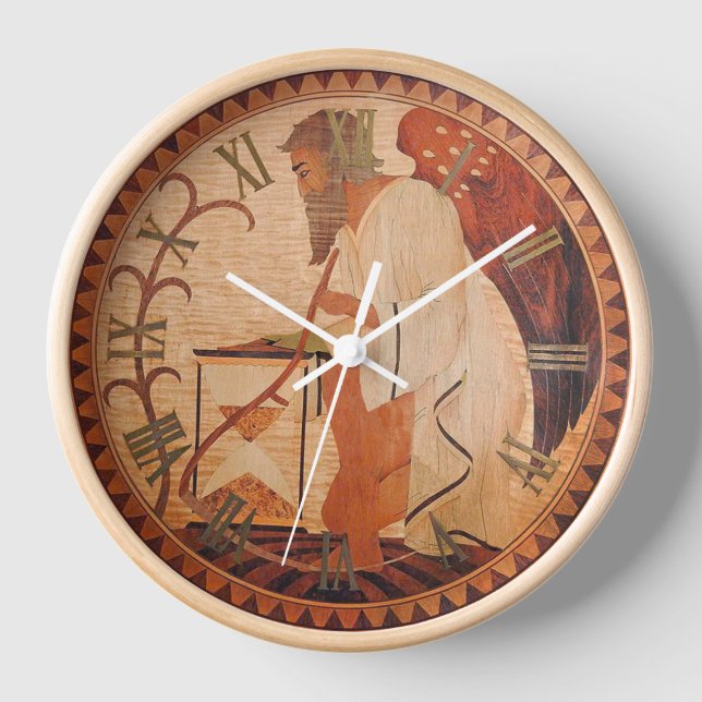 Horloge murale père avec cadre en bois naturel (Recto)