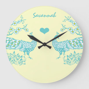 Horloge murale personnalisée Aqua Peacock Bird