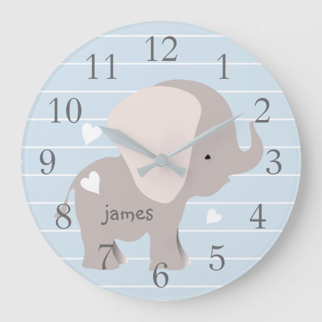 Horloge murale personnalisée Blue Grey Elephant (Recto)
