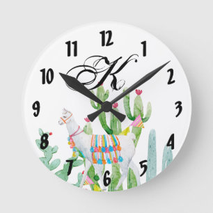 Horloge murale personnalisée Boho Llama Cacti bohé