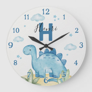 Horloge murale personnalisée de nurserie avec dino